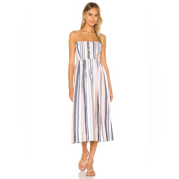 FREE PEOPLE Pink Striped Strapless Maxi Fit + Flare Dress - NWT - Size XS - Picture 2 of 5